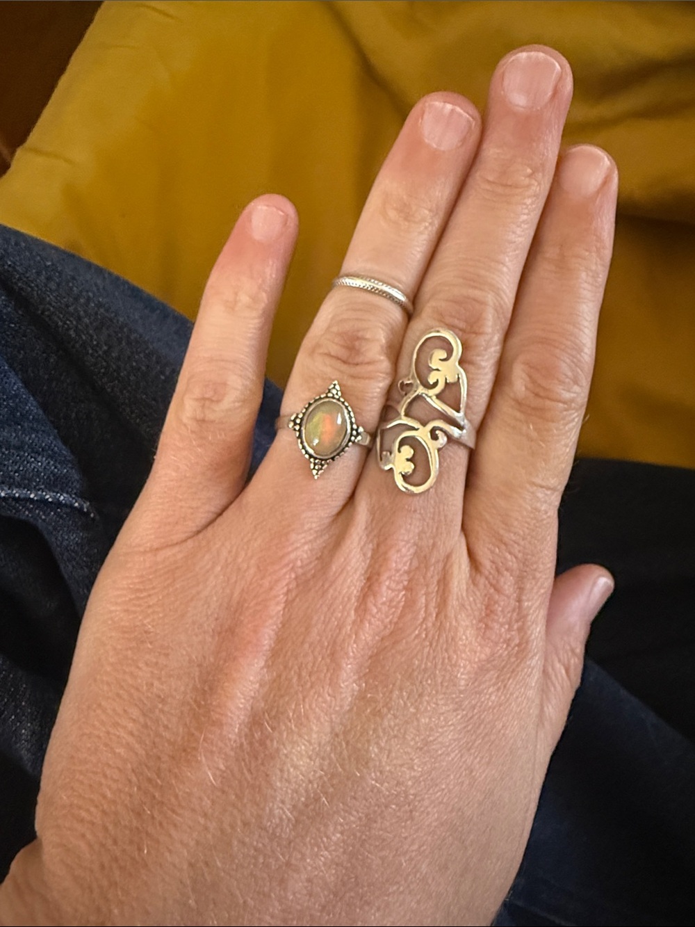 Opal Diamond-Shaped - natural Ethiopian Sterling silver ring